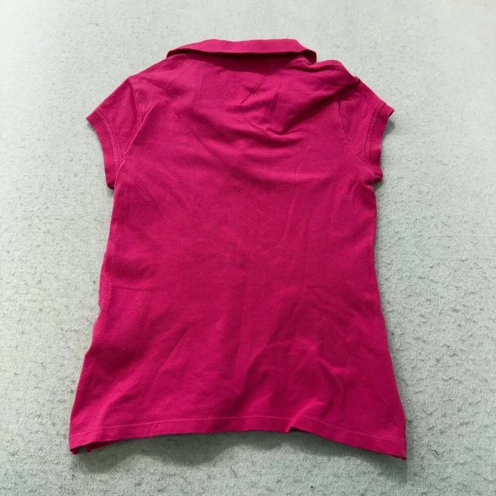 Tommy Hilfiger Girl's Hot Pink Short Sleeve Polo Shirt Classic Logo Y2K Size M